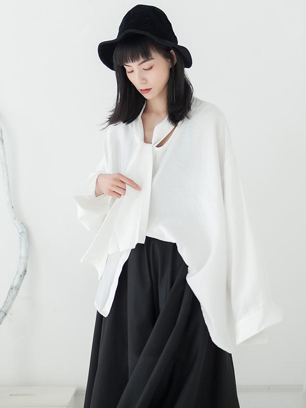 Original Roomy Black Chic Lace-up Blouse