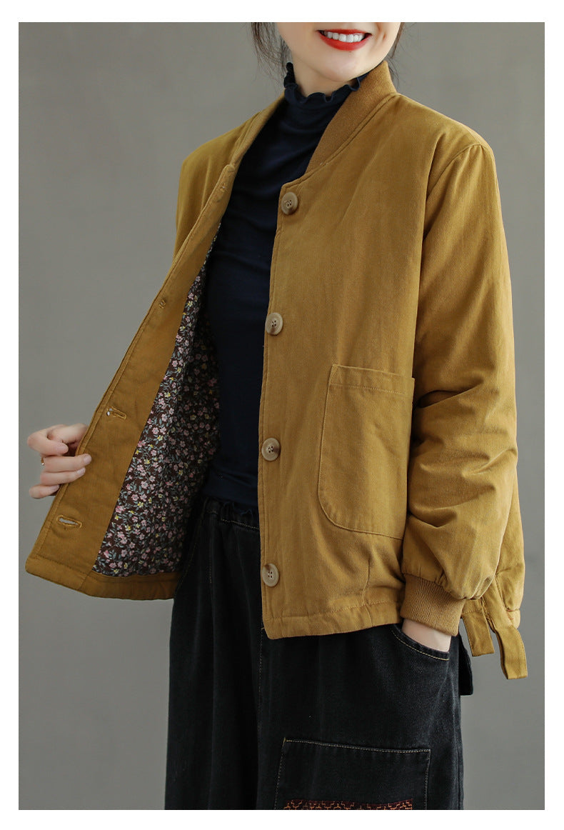 Women Retro Solid Color Casual Jacket