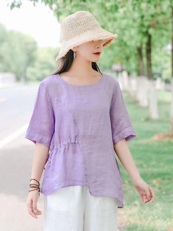 Vintage Irregularity  Drawstring Elasticity Waist Tops