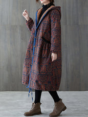 Women Printed Loose Hooded Casual Coat