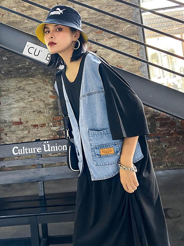 False Two Split-Joint Denim Dress