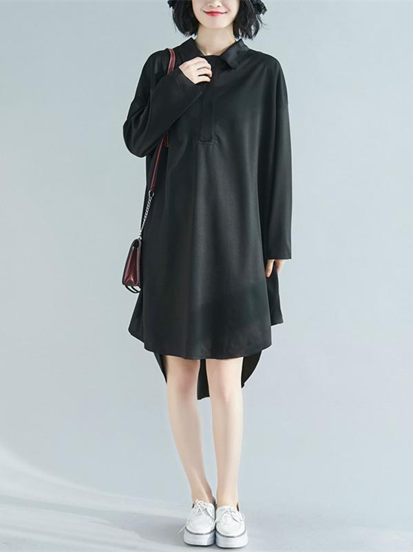 Loose Solid Asymmetrical Shirt Dress