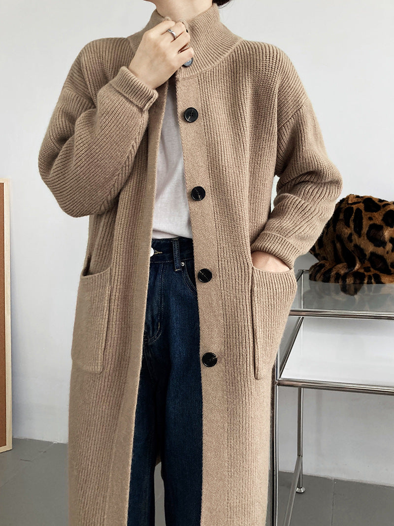 Retro Solid Thicken Knitted Midi Outwear