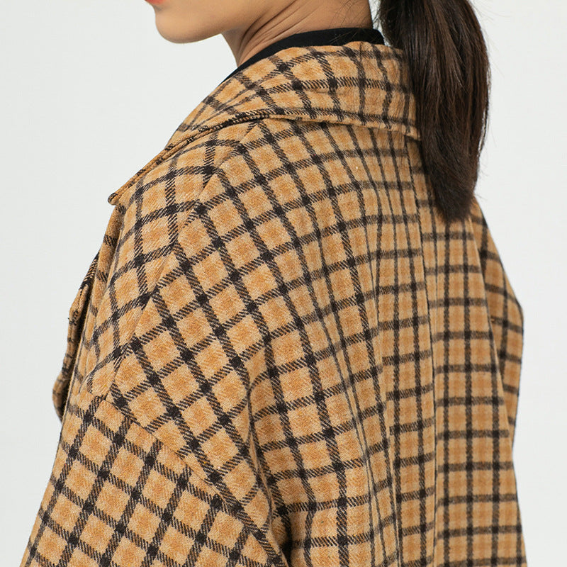 Vintage Plaid Lapel  Thick Coat