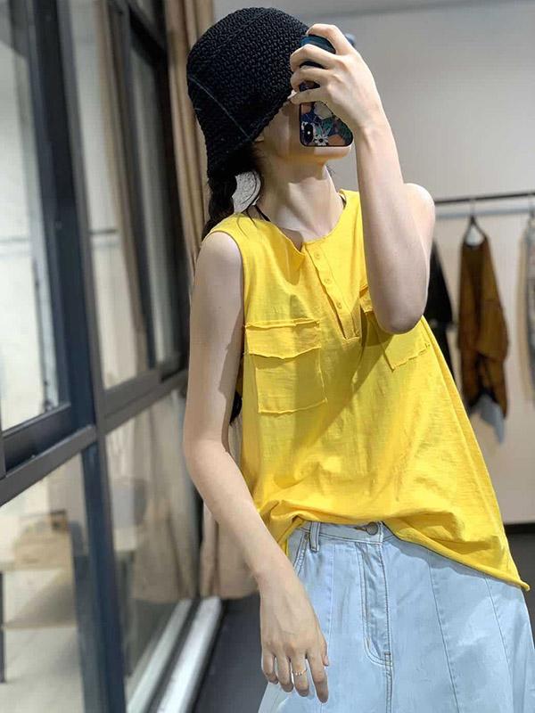 Loose Solid Sleeveless Pocket Vest