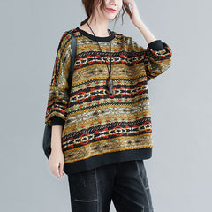 Women Printed Plus Velvet Round Neck Casual Sweater