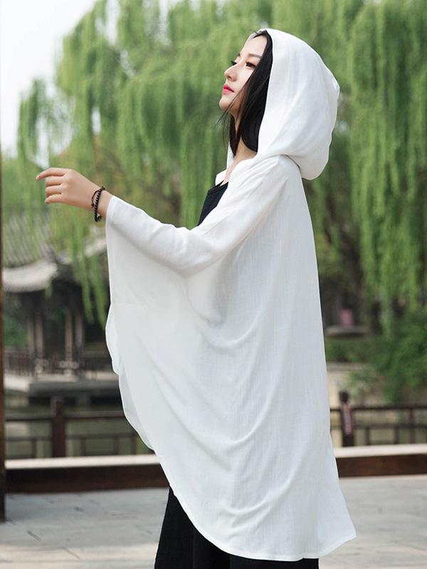 Simple Solid Loose Batwing Sleeve Hood Cape