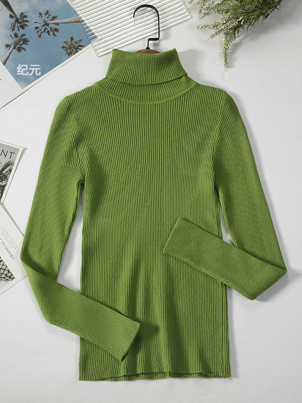 Minimalist Skinny Pure Color High-Neck Sweater Tops
