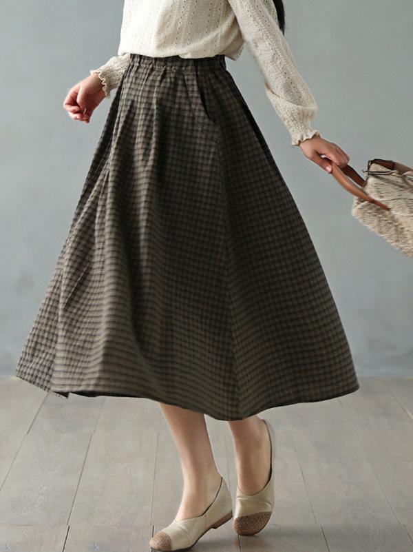 Vintage Loose Plaid A-Line Skirt