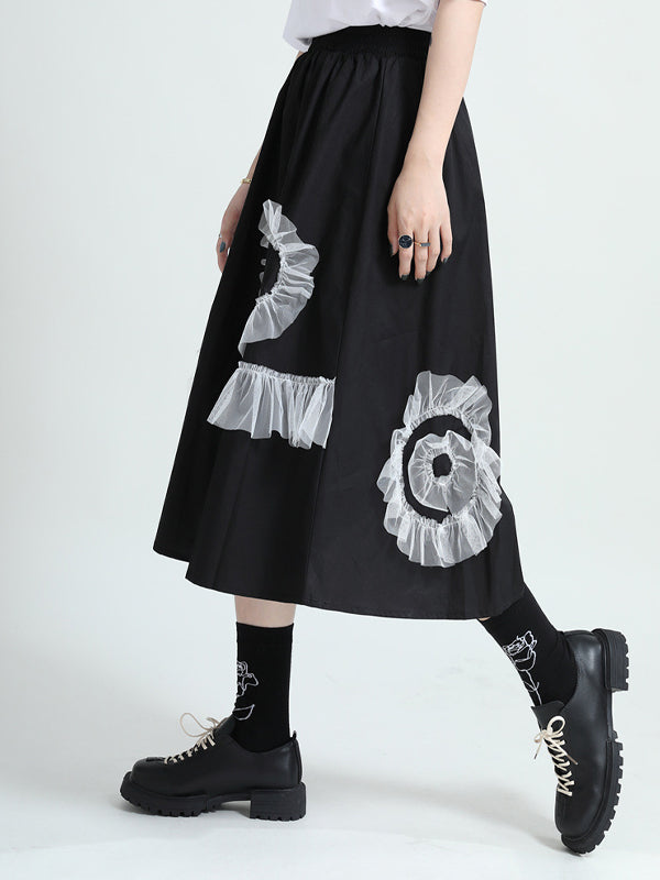 Stitching Printed High Waist Slim Casual Skirt