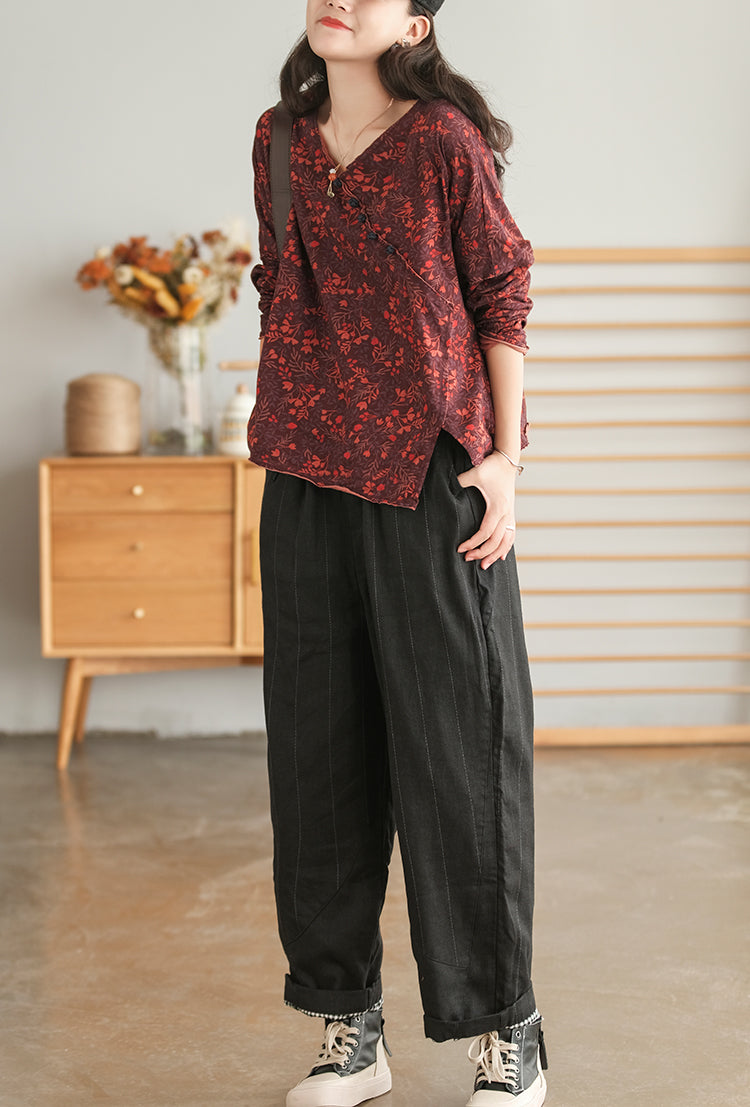 Retro Plate Button Slash Irregular T-Shirt