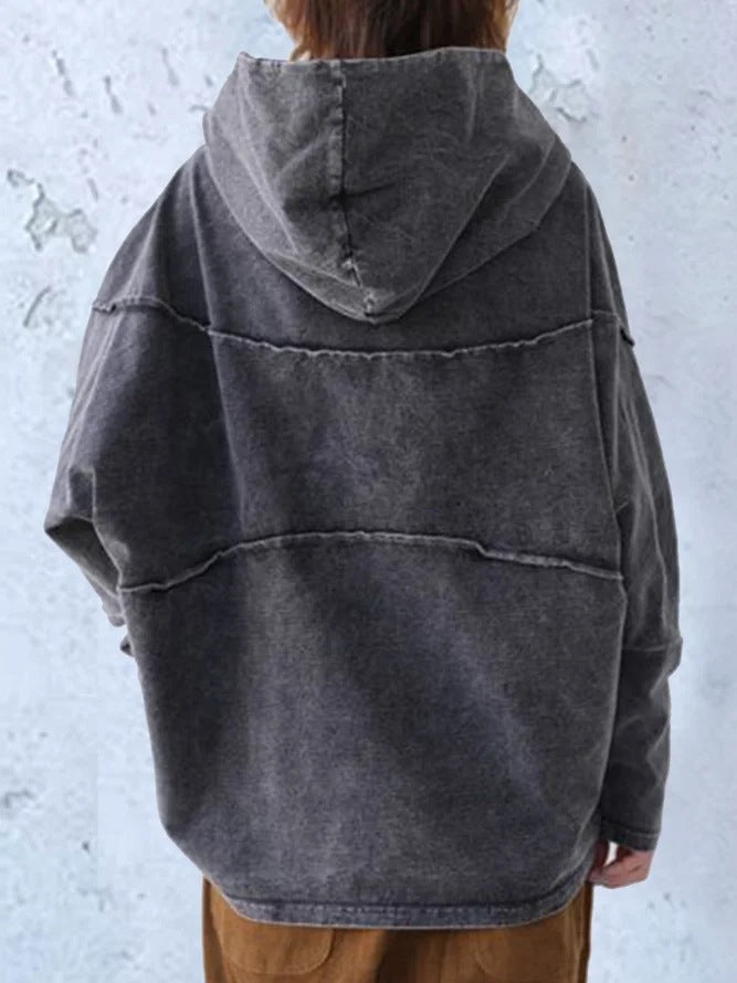 Stitching Hooded Loose Denim Top