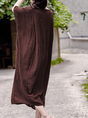 Women Solid Color Round Neck Loose Casual Dress