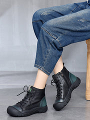 Retro Color-Block Platform Ankle Boots