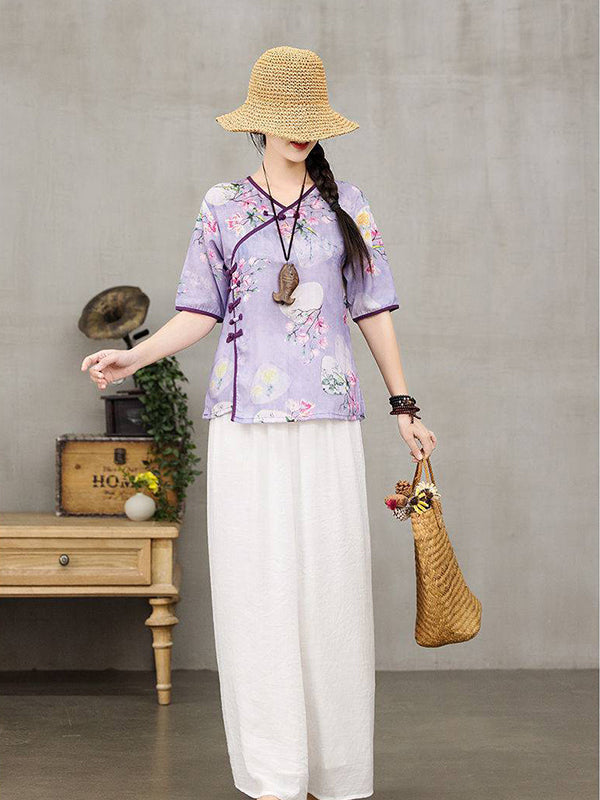 Retro Slouchy Plate Button Irregular T-Shirt