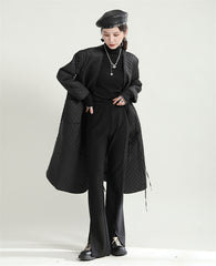 Simple Diamond Lattice Loose Lace-Up Coat