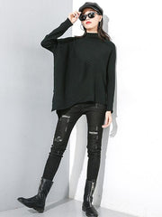 Plain Cropped Striped Turtleneck Sweater