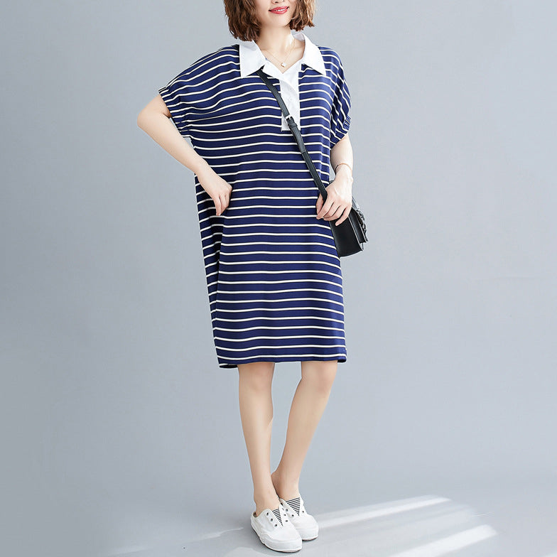 Striped Lapel Split-Joint Midi Dress