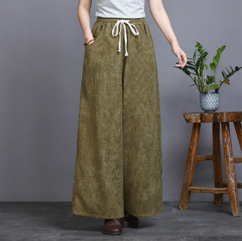 Corduroy Loose Drawstring Wide-Leg Pant