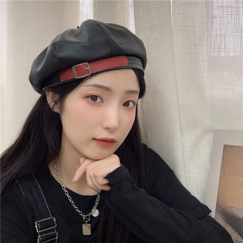 Vintage Leather Buckle Casual Beret