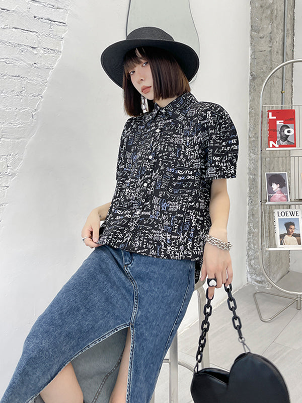 Short Sleeves Backless Printed Blouse