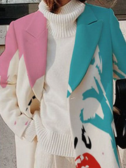 Contrast Color Figure Notched Collar Outerwear Woolen Coat