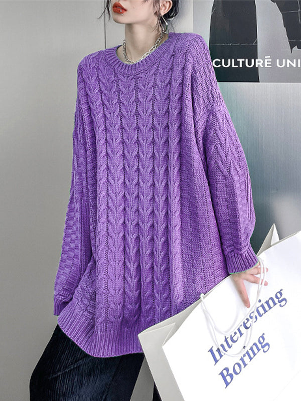 Simple Loose Solid Color Knitted Sweater