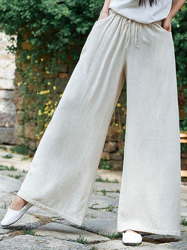 Retro Wide-leg Lace-up Pants