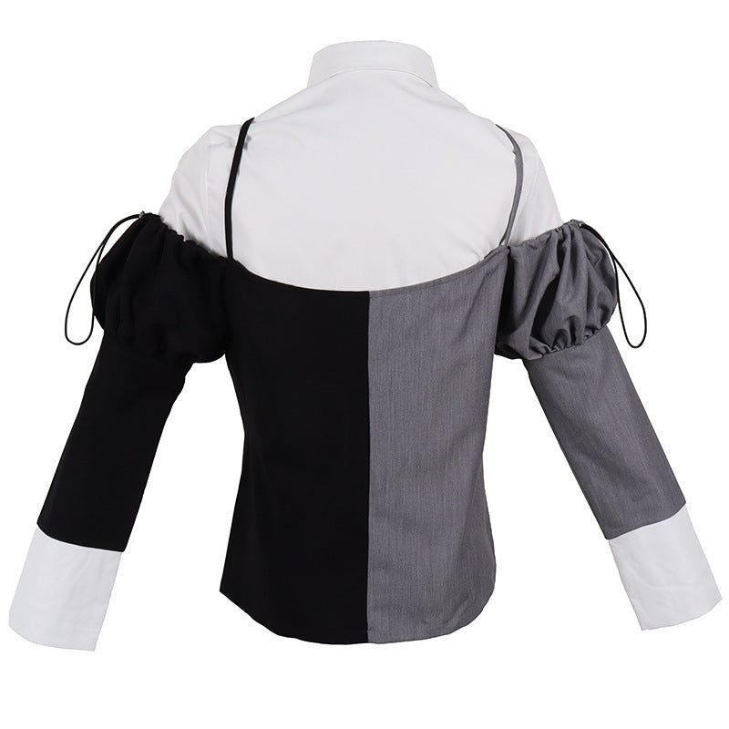 Contrasting Color Stitching Fake Two Long-Sleeved Blouses Shirts Top