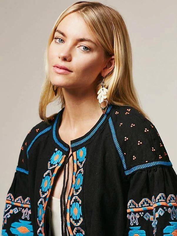 National Embroidered Puff Sleeves Outwear