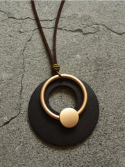 Vintage Circle Shape Wood Necklace