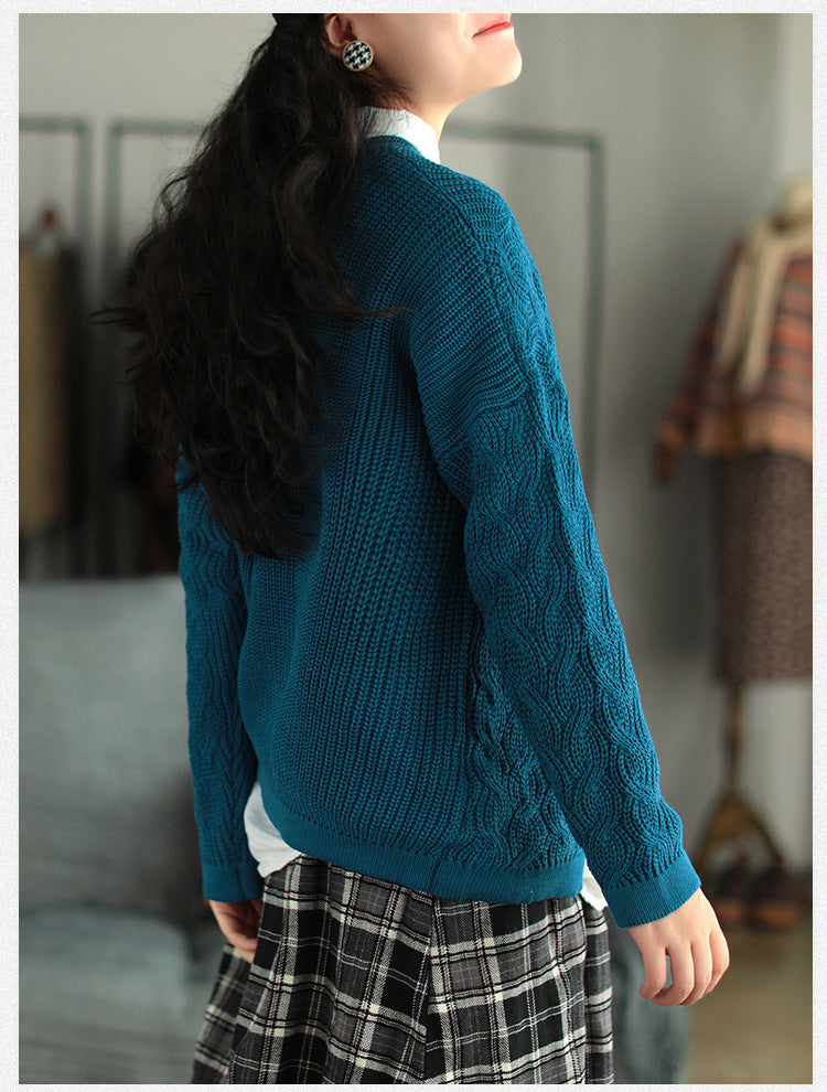 Solid Loose Round-Neck Sweater