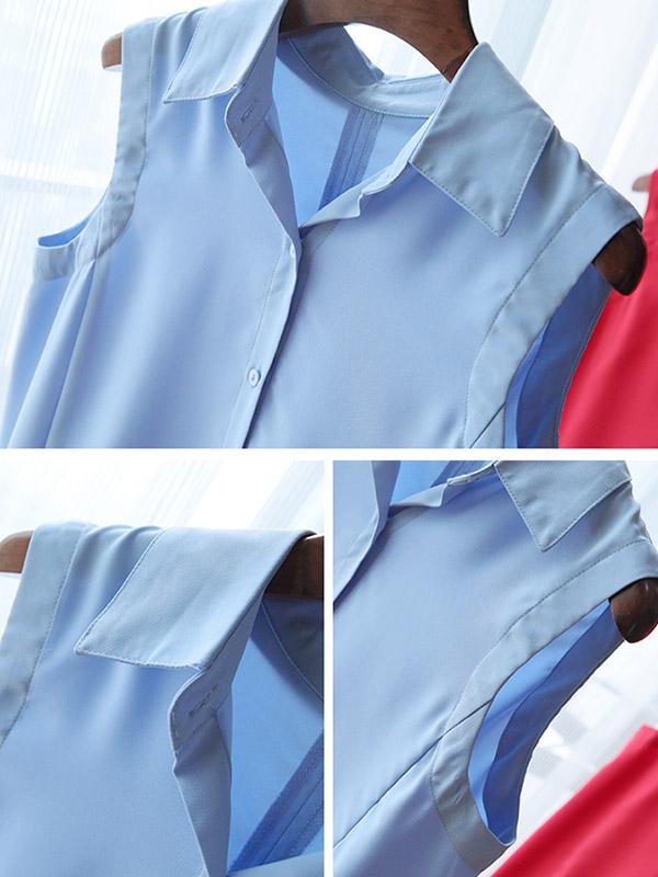 Solid Chiffon Sleeveless Cropped Slit Shirt