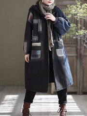 Hooded Loose Patchwork Print Coat