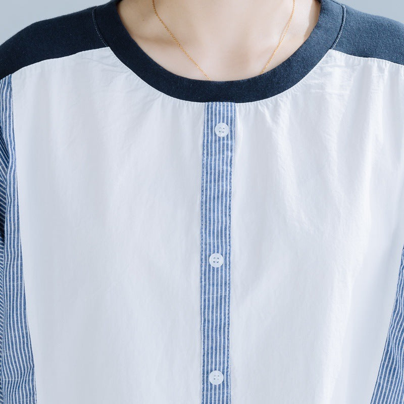 Long-Sleeved Stitching Button-Decorated Blouses Shirts Top
