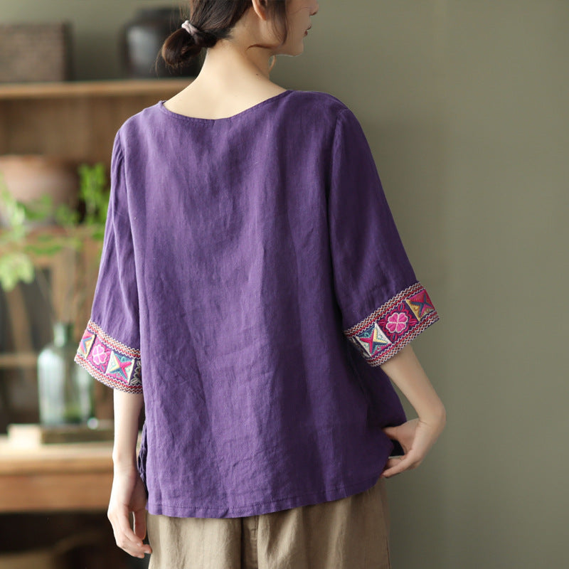 Retro Loose Embroidered T-Shirt