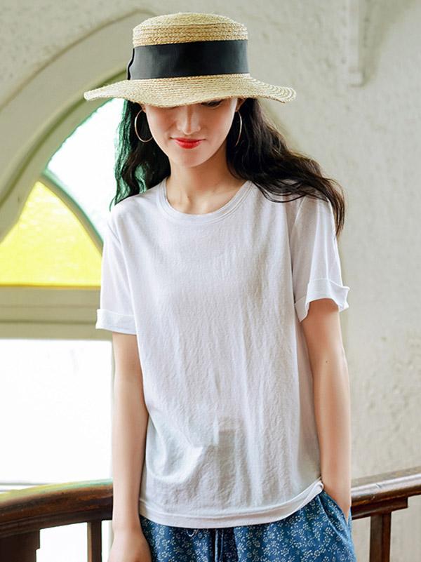 Simple Solid Short Sleeves Tops