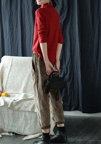 Simple Solid Color Turtleneck Long Sleeve T-Shirt