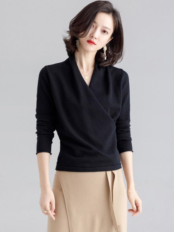 Cross V-Neck Solid Knitting Sweater