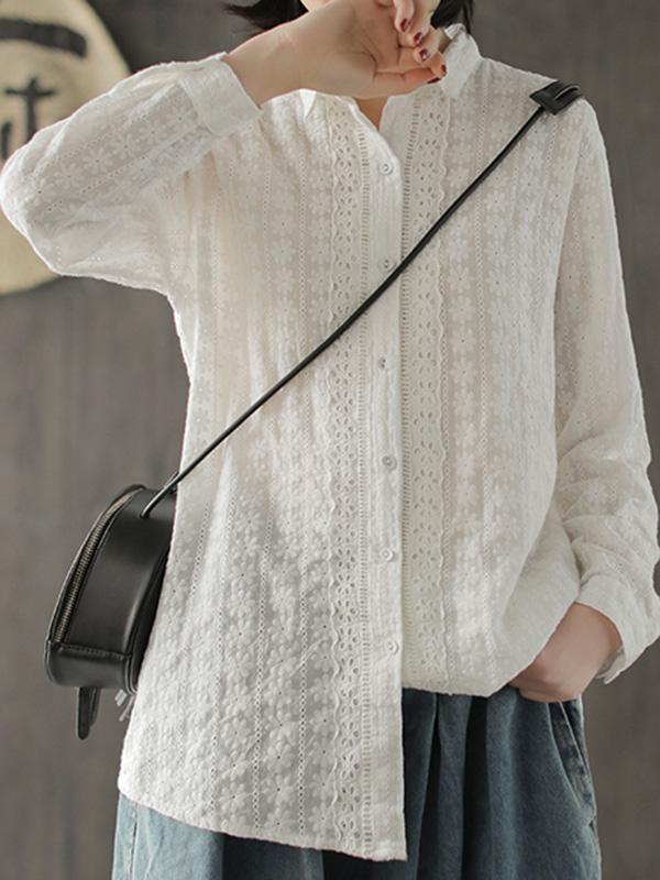 Loose Striped Embroidered Lapel Shirt