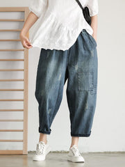 Loose Retro Patches Drawstring Ninth Harem Pants