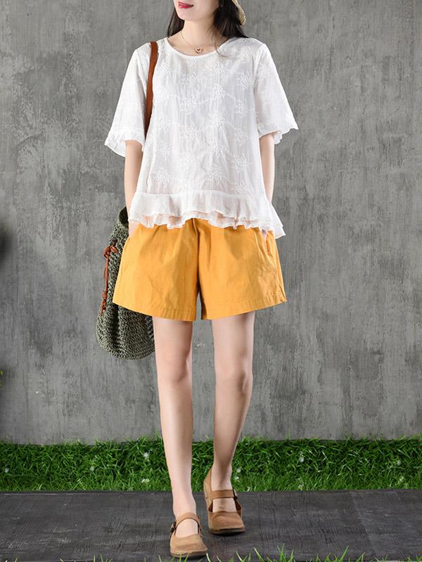 Artistic Retro Solid Wide Leg Shorts