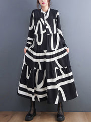 Loose Striped Long Sleeve Shirt Maxi Dress