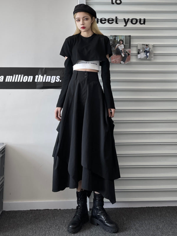 Original Irregular Black Loose Empire A-Line Skirt