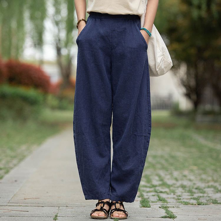 Retro Wide-Leg Pants With Elastic Waist