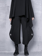 Black Roomy Hollow High-Waist Casual Pants