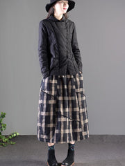 Vintage Splicing Plaid Thickening A-Line Skirt