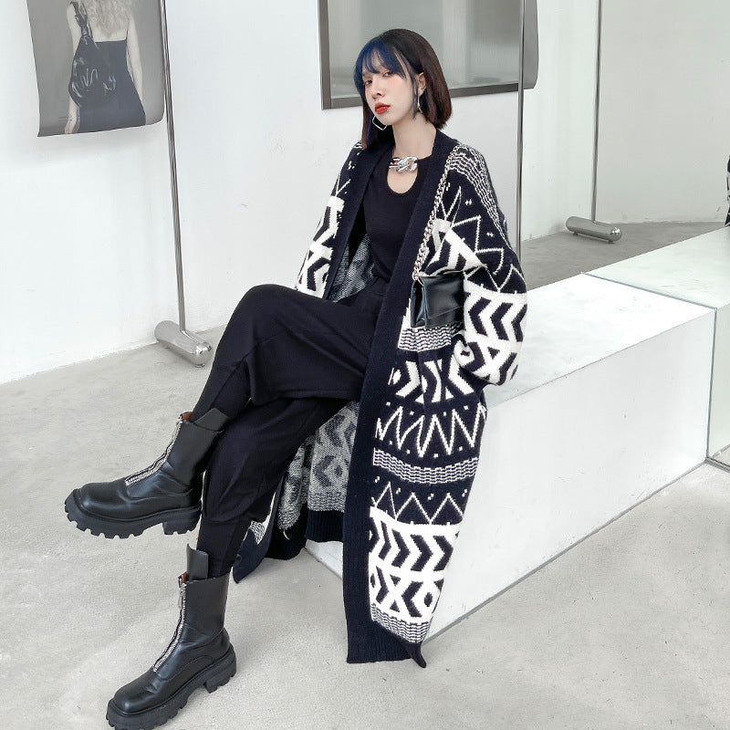 Urban Printed Long Knitted Outwear