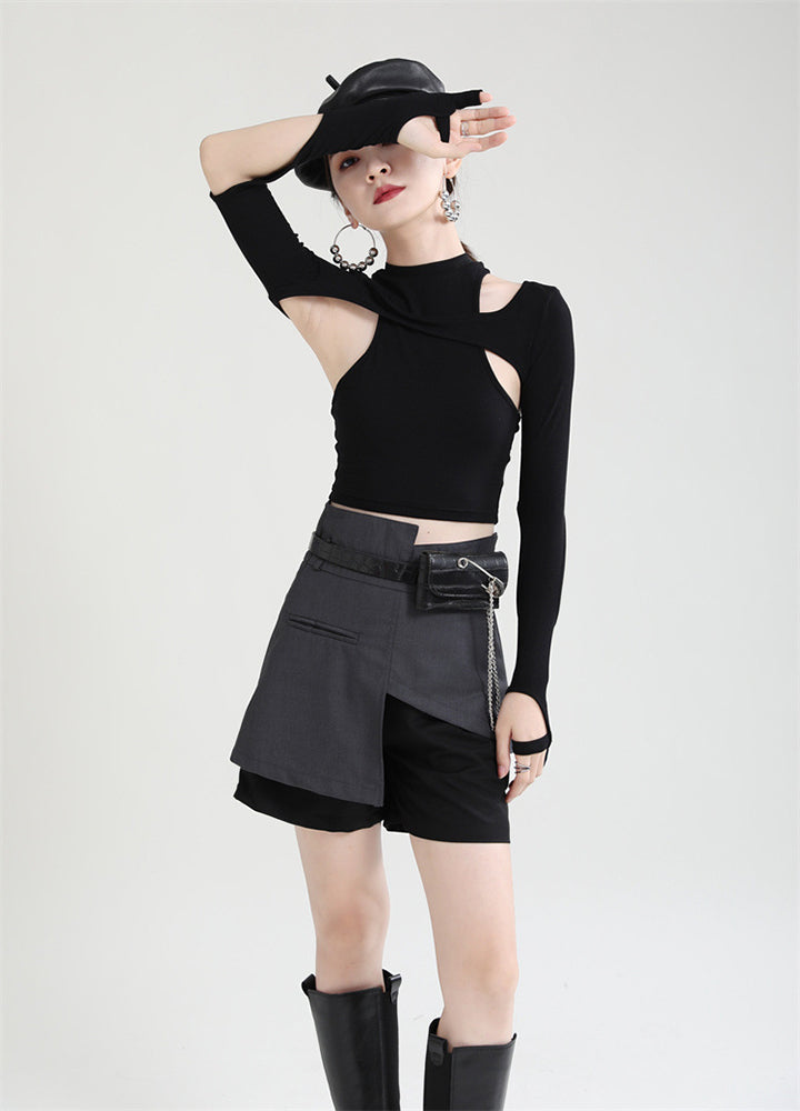 Hollow Cut Short T-Shirt Women's Slim Top