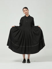 Solid Color Long Sleeve Pleated Maxi Dress